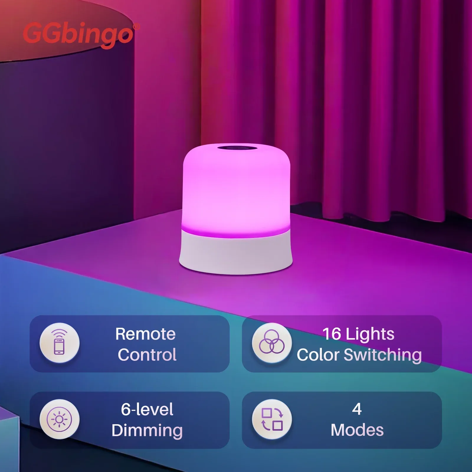 Lampe de nuit tactile GGbingo rechargeable avec télécommande, lampe RGB à intensité variable 2