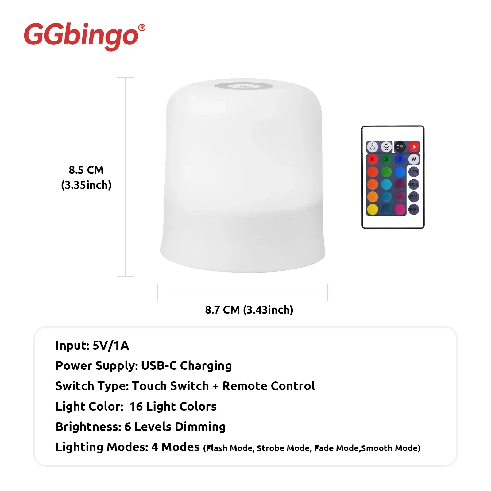 Lampe de nuit tactile GGbingo rechargeable avec télécommande, lampe RGB à intensité variable 4