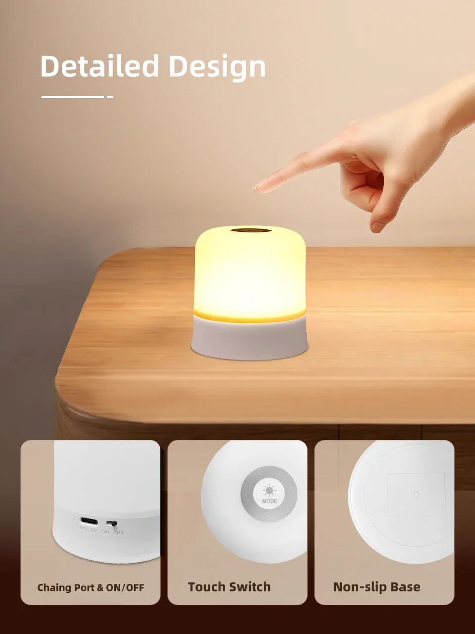 Lampe de nuit tactile GGbingo, détail de la commande tactile