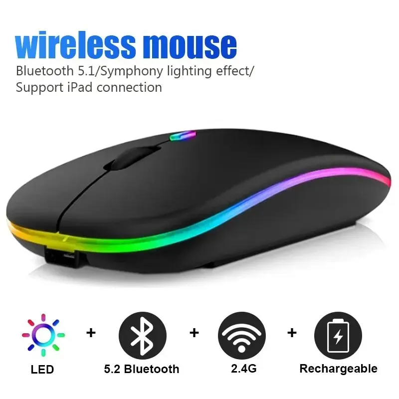 Souris Bluetooth sans fil RVB rétroéclairée à LED, souris ergonomique de jeu pour ordinateur portable et PC, 3600 DPI 2