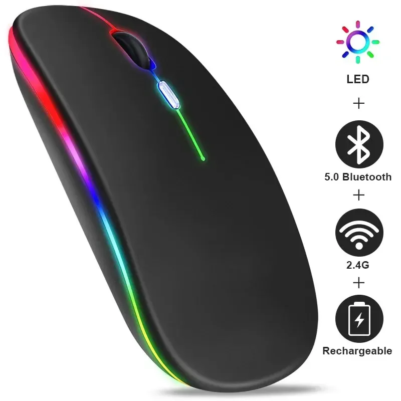 Souris Bluetooth sans fil RVB rétroéclairée à LED, souris ergonomique de jeu pour ordinateur portable et PC, 3600 DPI 1