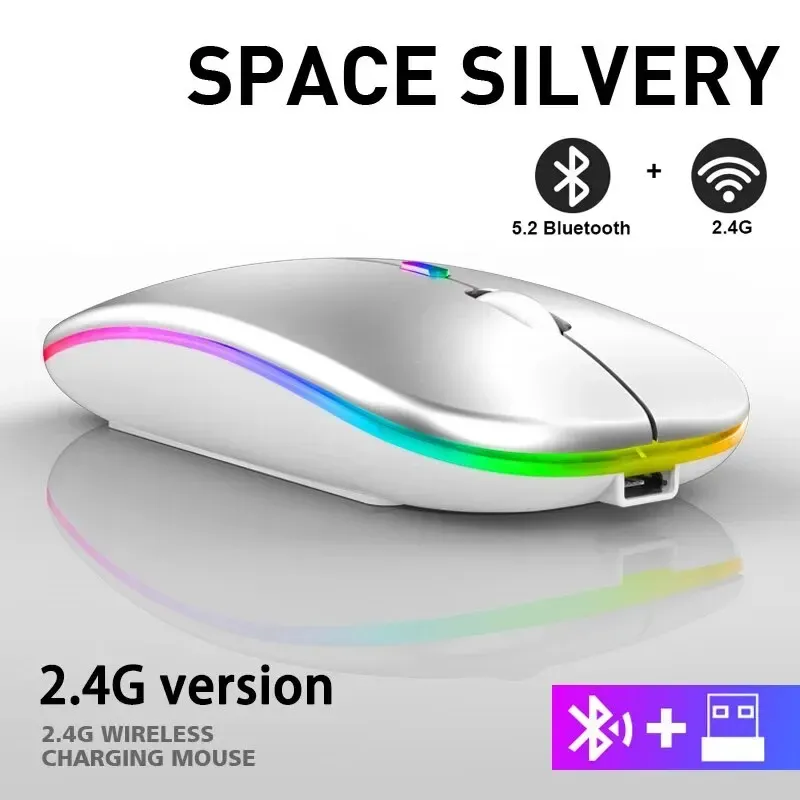 Souris Bluetooth sans fil RVB rétroéclairée à LED, souris ergonomique de jeu pour ordinateur portable et PC, 3600 DPI 7