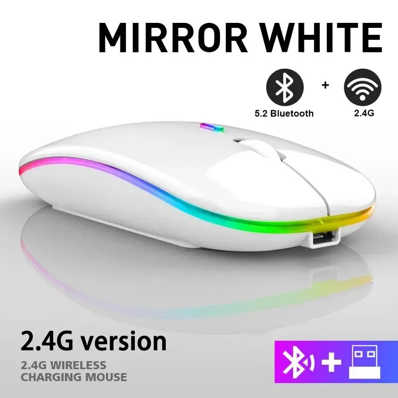 Souris Bluetooth sans fil RVB rétroéclairée à LED, souris ergonomique de jeu pour ordinateur portable et PC, 3600 DPI 8