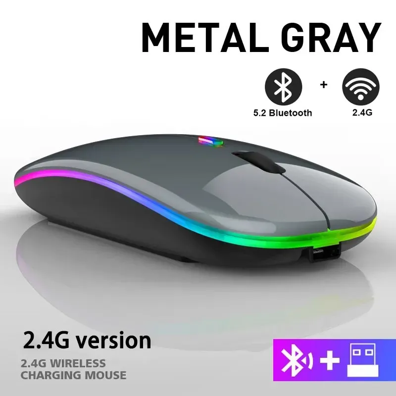 Souris Bluetooth sans fil RVB rétroéclairée à LED, souris ergonomique de jeu pour ordinateur portable et PC, 3600 DPI 9