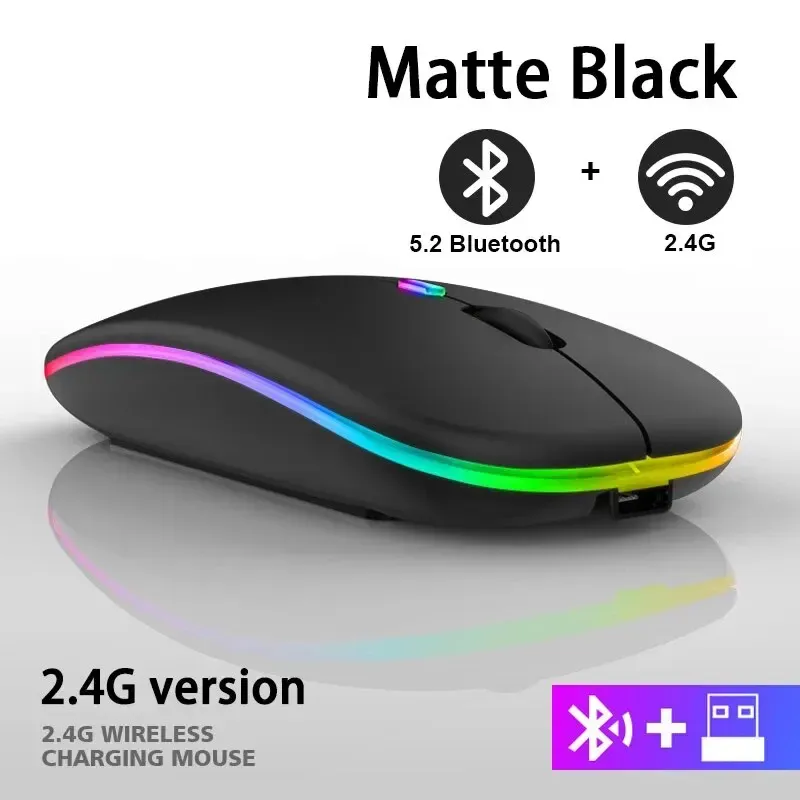 Souris Bluetooth sans fil RVB rétroéclairée à LED, souris ergonomique de jeu pour ordinateur portable et PC, 3600 DPI 10