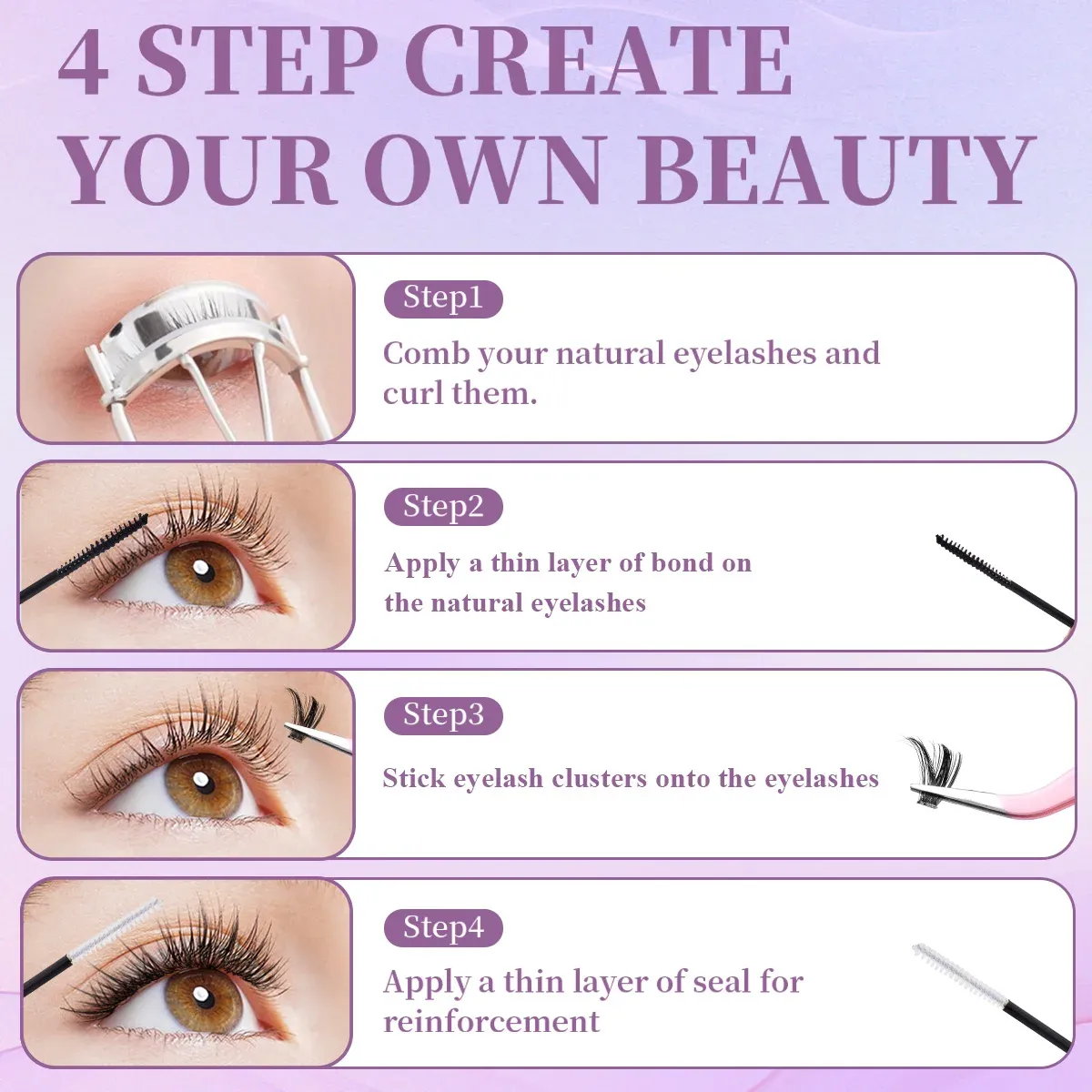 Application de la colle sur extensions de cils