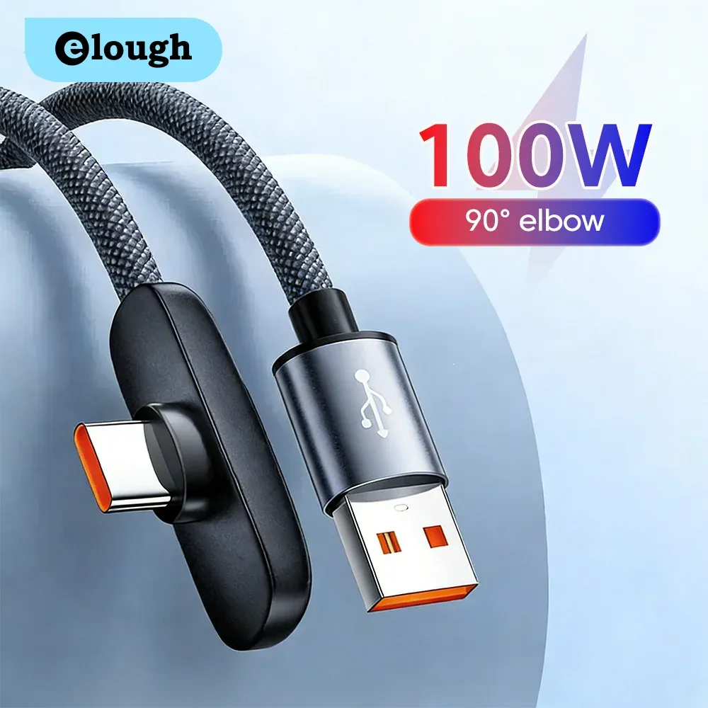 Câble de charge rapide USB vers USB-C 100 W coudé à 90°, compatible Samsung S23, S22, Huawei, POCO et Realme 1