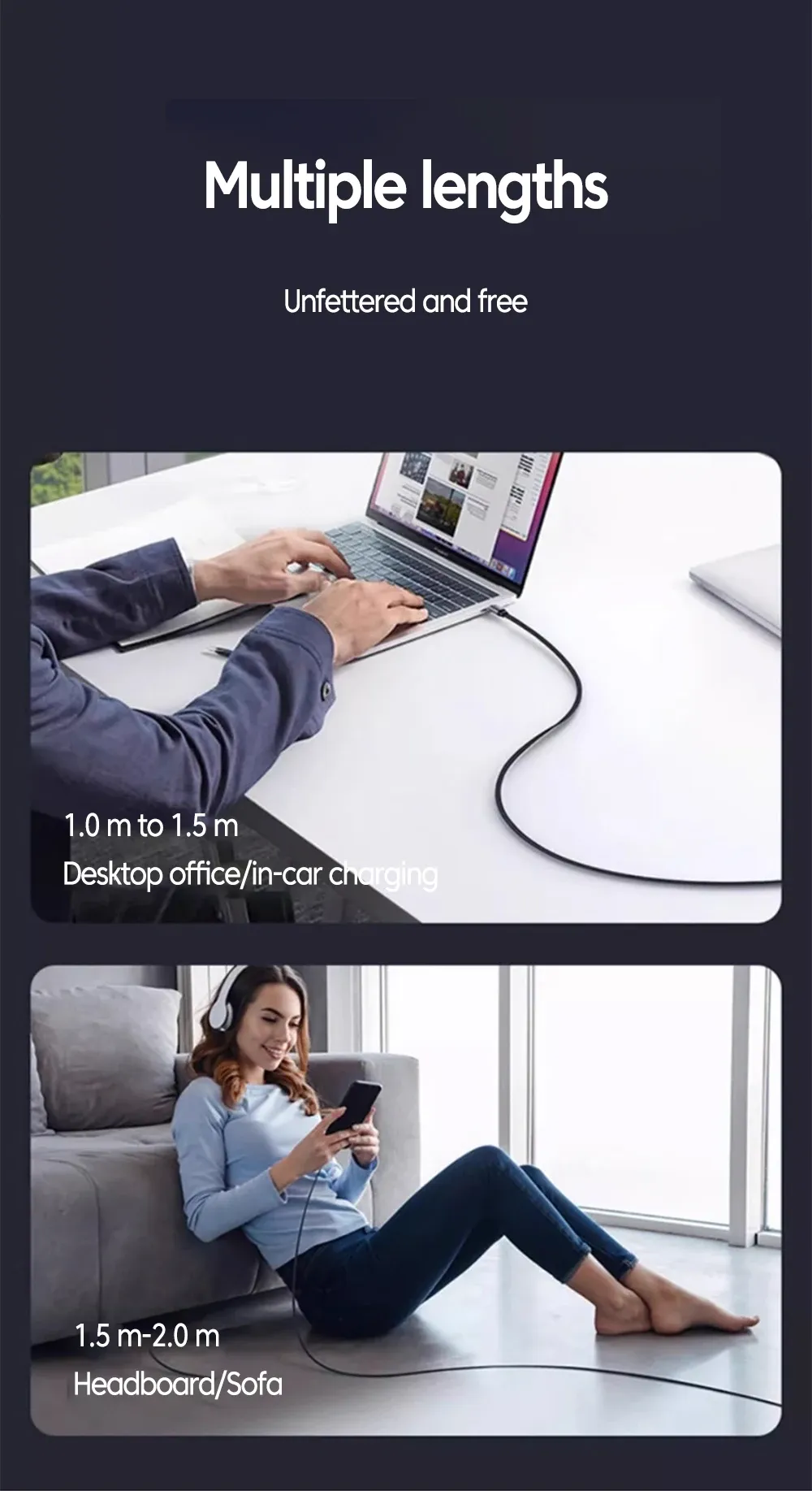 Câble USB-C coudé, finition premium