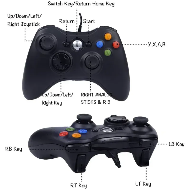 Manette filaire USB pour Xbox 360, manette PC, joystick portable, compatible Windows 6