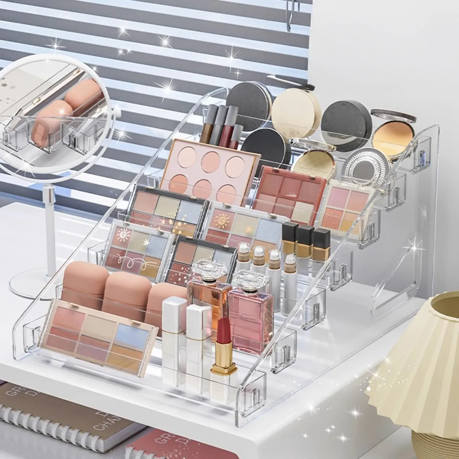 Organisateur de cosmétiques transparent à 3 à 7 niveaux, présentoir de maquillage pour pinceaux et rouges à lèvres - Image 1