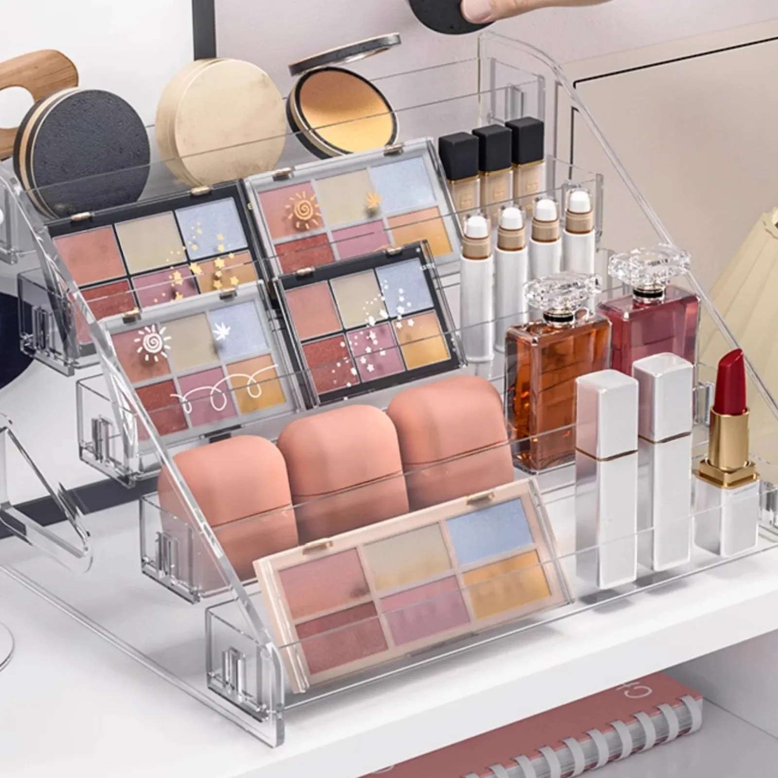 Organisateur de cosmétiques transparent à 3 à 7 niveaux, présentoir de maquillage pour pinceaux et rouges à lèvres 5