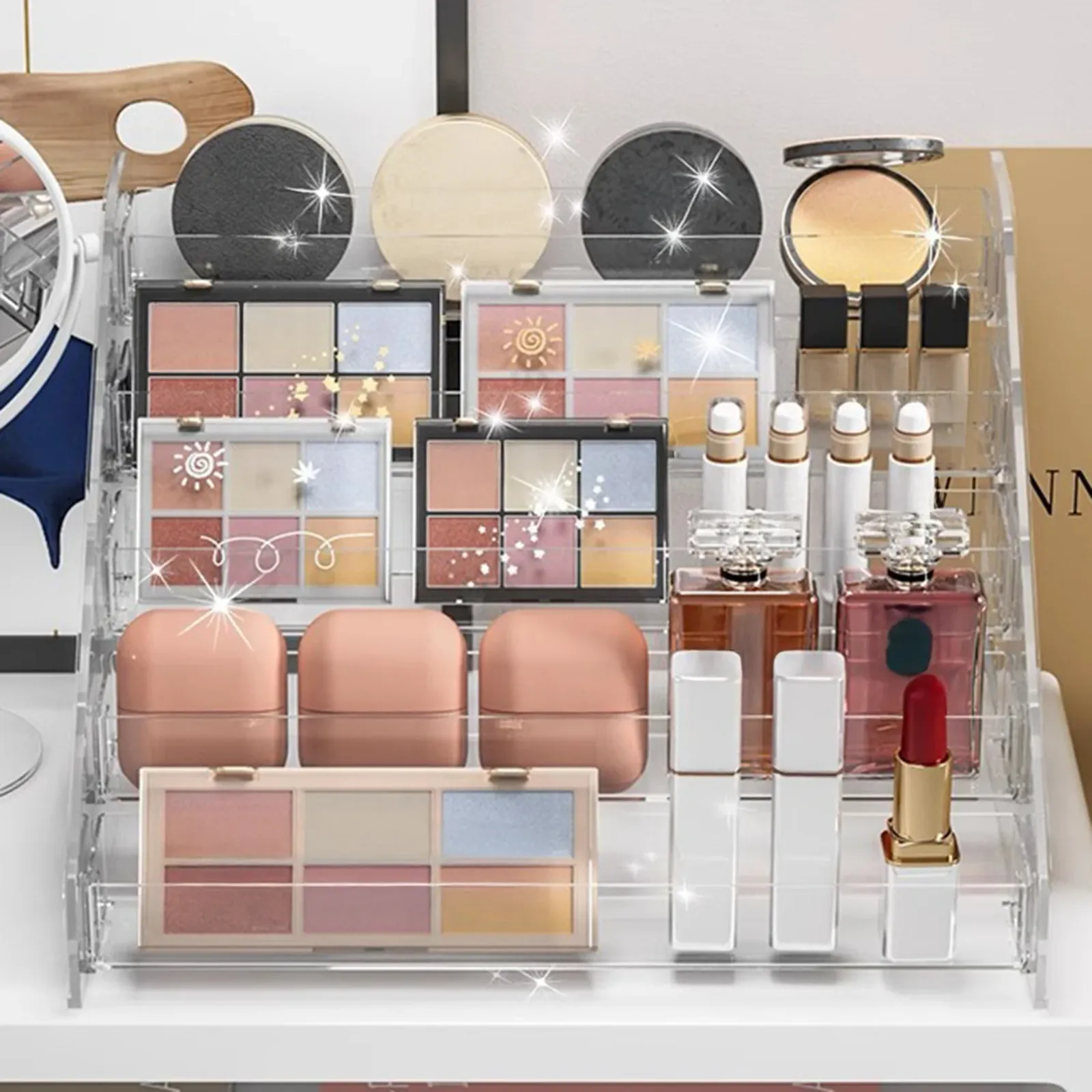 Vue détaillée de l'organisateur de maquillage
