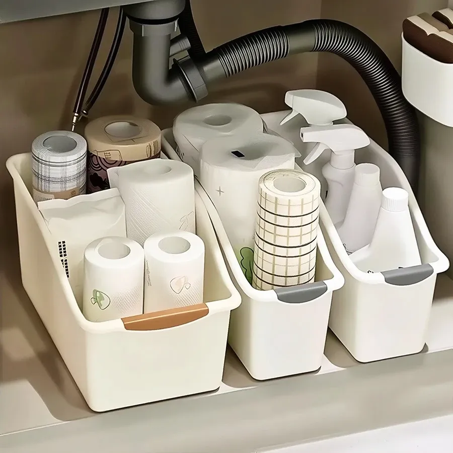 Organisateur sous évier en plastique à roulettes, bacs de rangement pour bouteilles, panier coulissant pour armoire de cuisine, lot de 2 ou 3 pièces - Image 1