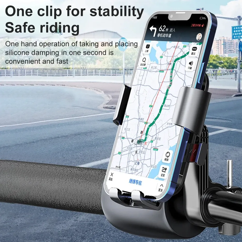 Support installé sur un guidon de moto