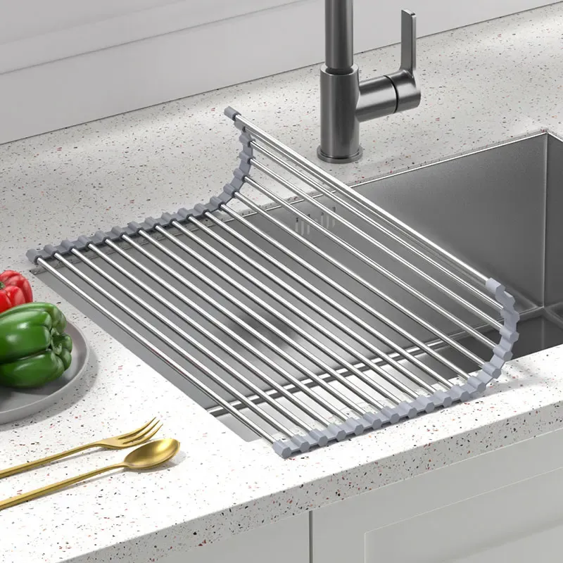 Organisateur de comptoir invisible pour éviers, extensible et instantané, idéal pour laver les légumes et égoutter les ustensiles - Image 1