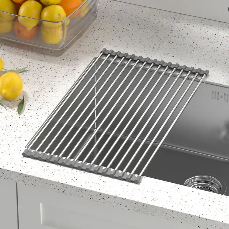 Organisateur de comptoir invisible pour éviers, extensible et instantané, idéal pour laver les légumes et égoutter les ustensiles 3