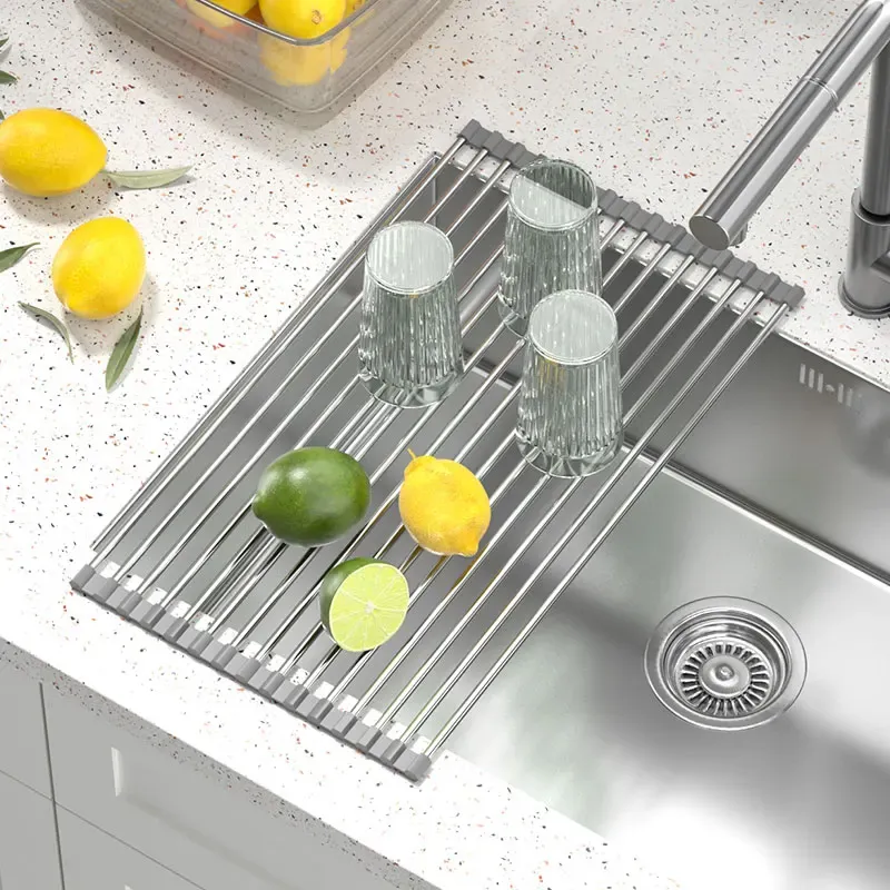 Organisateur de comptoir invisible pour éviers, extensible et instantané, idéal pour laver les légumes et égoutter les ustensiles 4