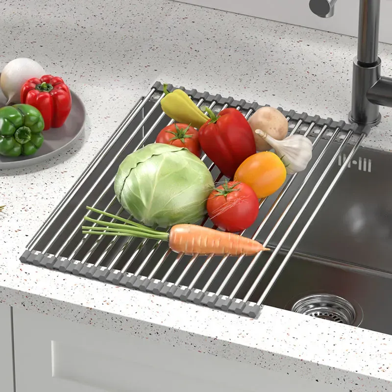 Organisateur de comptoir invisible pour éviers, extensible et instantané, idéal pour laver les légumes et égoutter les ustensiles 6