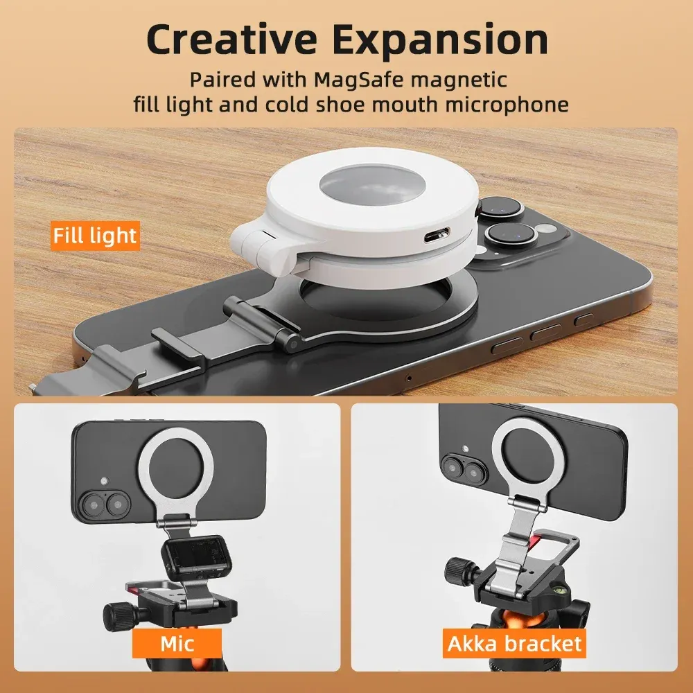 Support magnétique Flymile avec mousqueton pour iPhone 18 Pro Max, 17, 16 et 15, compatible trépied et MagSafe 4
