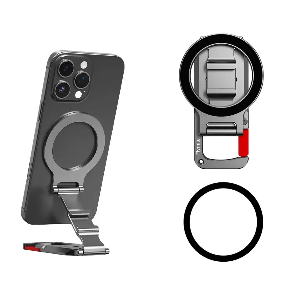 Support magnétique Flymile avec mousqueton pour iPhone 18 Pro Max, 17, 16 et 15, compatible trépied et MagSafe 8
