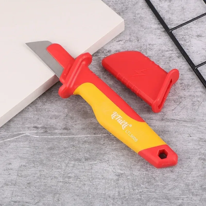 Couteau d'électricien professionnel avec cisailles à dénuder les câbles isolés et lames droite et incurvée à crochet 8