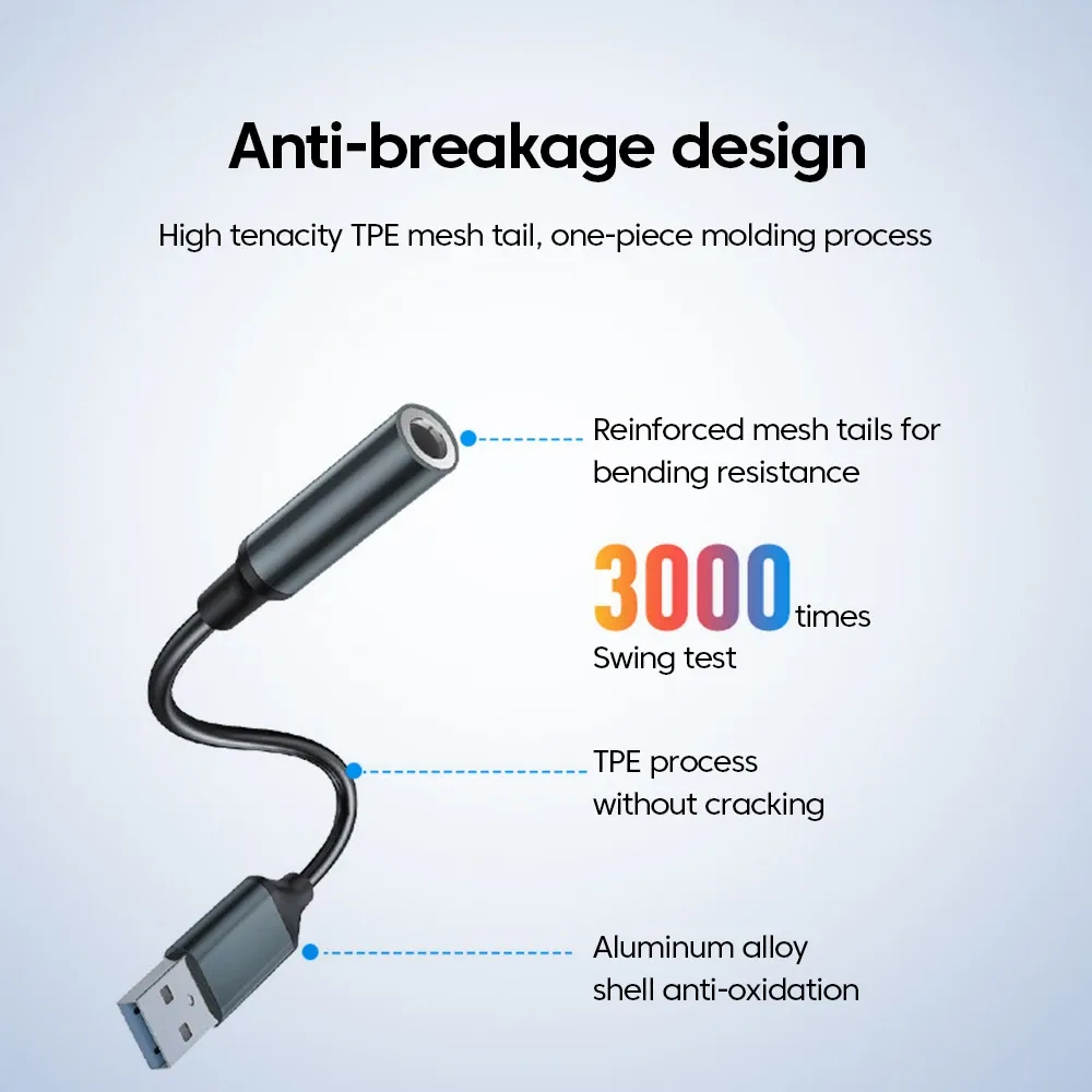 Adaptateur audio USB vers prise jack 3,5 mm pour casque et microphone, son stéréo externe pour PC et ordinateurs portables 3