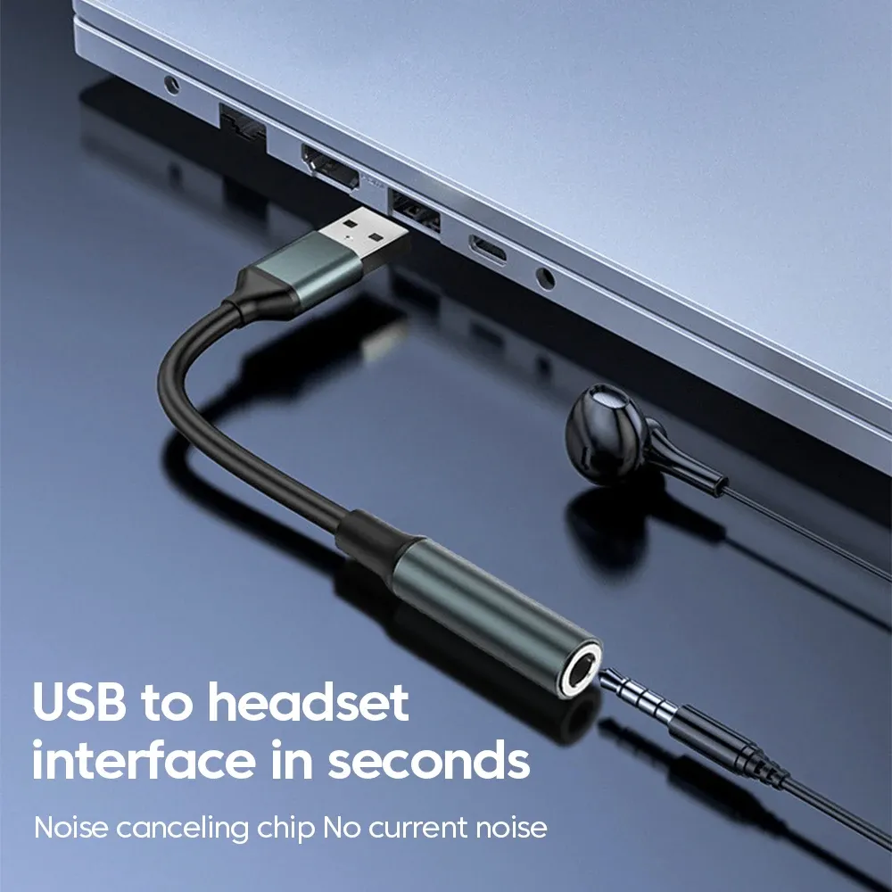Adaptateur audio USB vers prise jack 3,5 mm pour casque et microphone, son stéréo externe pour PC et ordinateurs portables 2