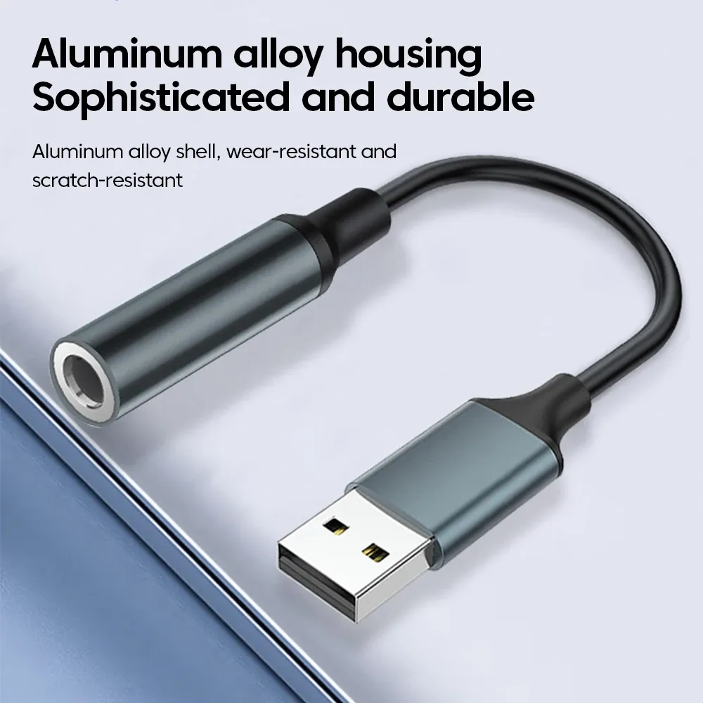 Adaptateur audio USB vers prise jack 3,5 mm pour casque et microphone, son stéréo externe pour PC et ordinateurs portables 4