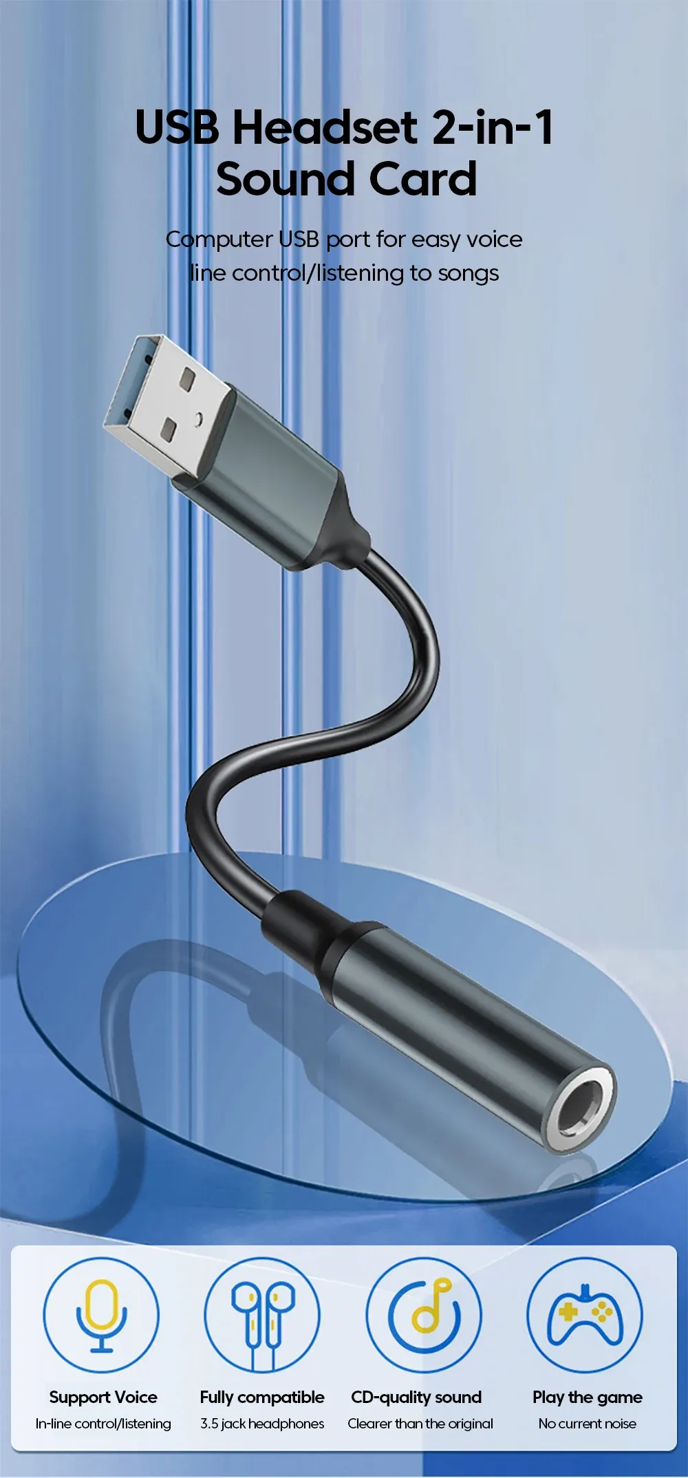 Adaptateur audio USB vers prise jack 3,5 mm au design épuré