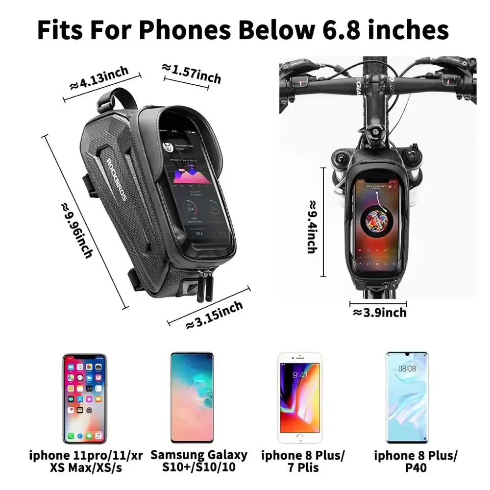 Sac de cadre étanche à écran tactile ROCKBROS pour vélo, compatible smartphone 6,5 pouces, fixation sur tube supérieur, idéal VTT et vélo de route 2