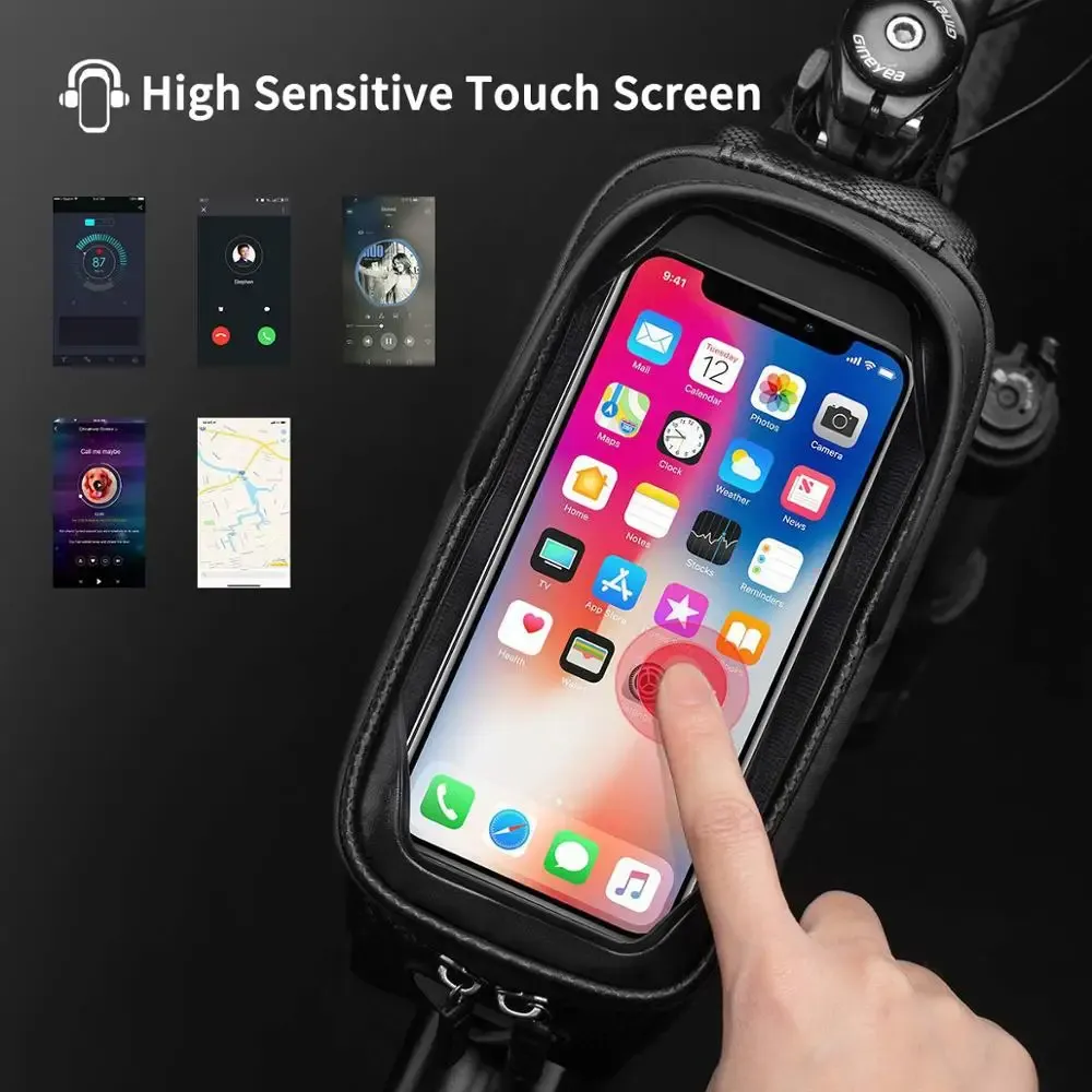 Sac de cadre étanche à écran tactile ROCKBROS pour vélo, compatible smartphone 6,5 pouces, fixation sur tube supérieur, idéal VTT et vélo de route 4