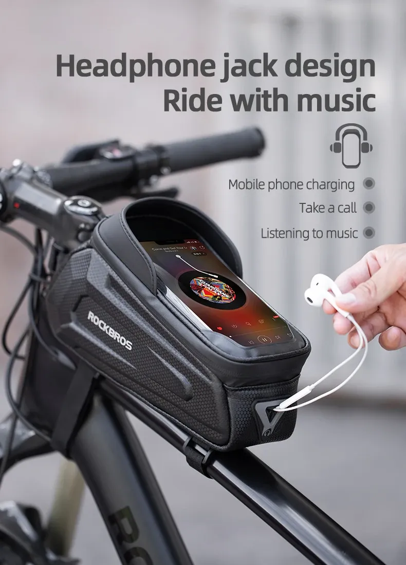 Sac de cadre ROCKBROS avec prise casque pour écouter de la musique pendant le trajet