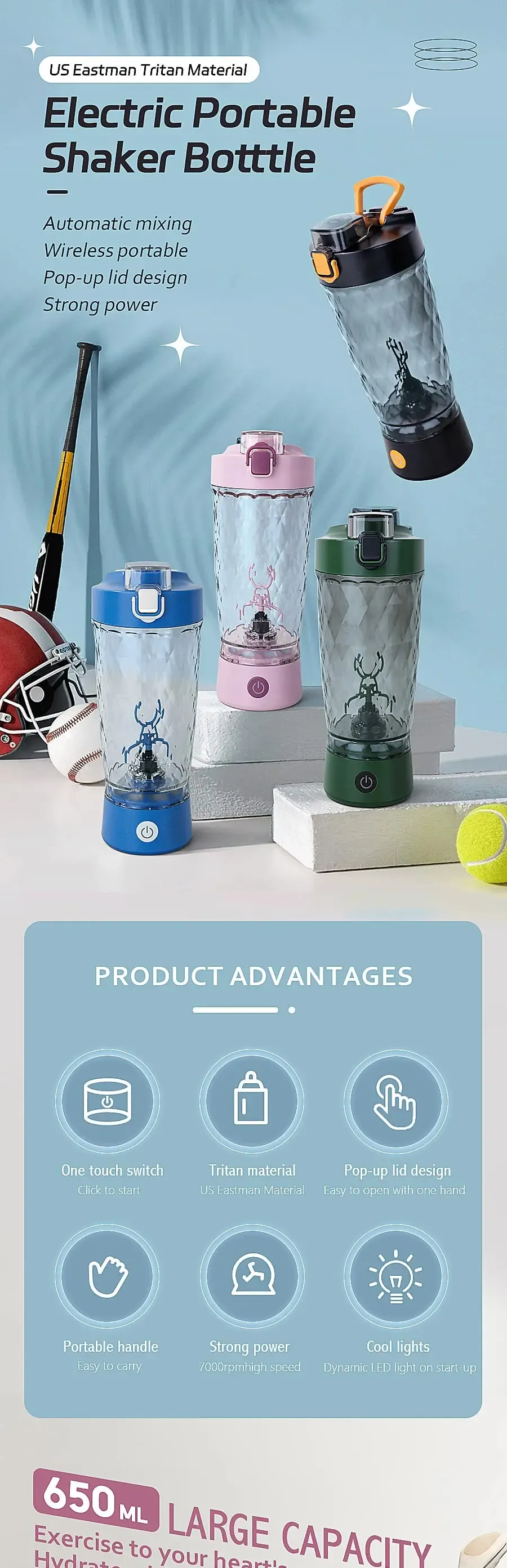 Compartiment à poudre de protéines fixé sur le couvercle du shaker