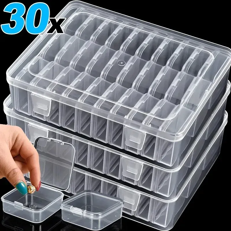 Boîtes à strass transparentes 30/14x, organisateur en plastique, accessoires pour nail art 5D, contenants pour l'artisanat, perles, bijoux, rangement de table - Image 1