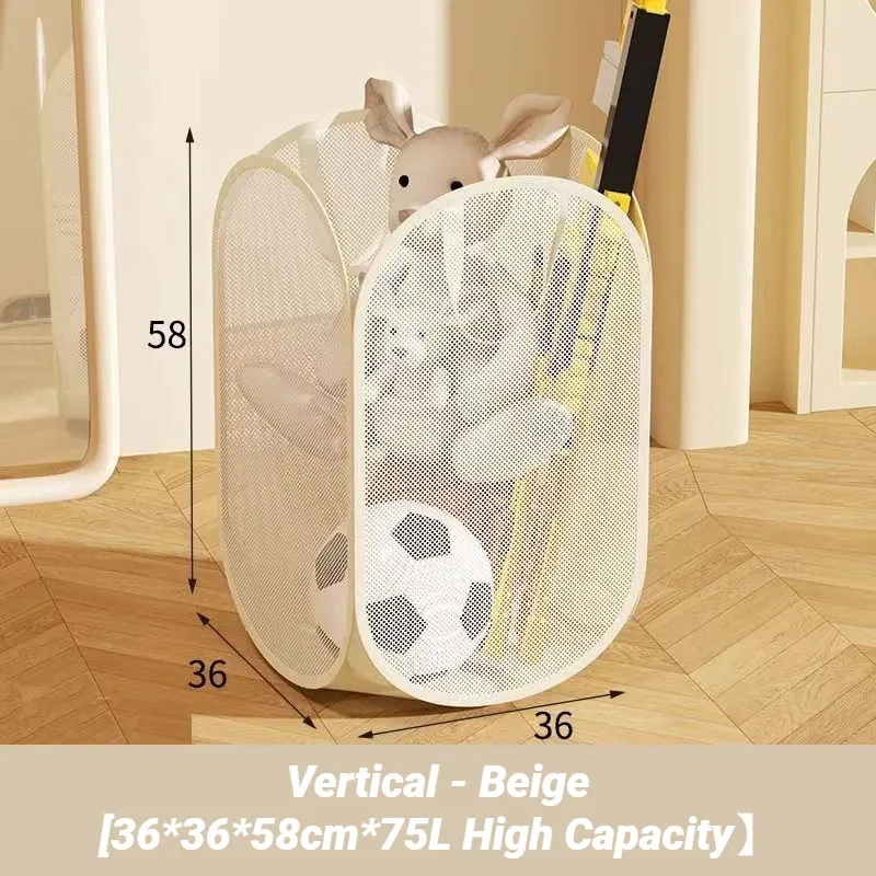Panier de rangement pliable en maille pour jouets, grand panier à linge respirant avec poignées, modèles vertical et horizontal, pour enfants 7