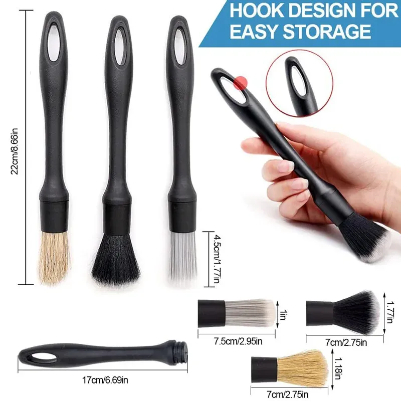 Kit de brosses de nettoyage de voiture présenté dans son ensemble