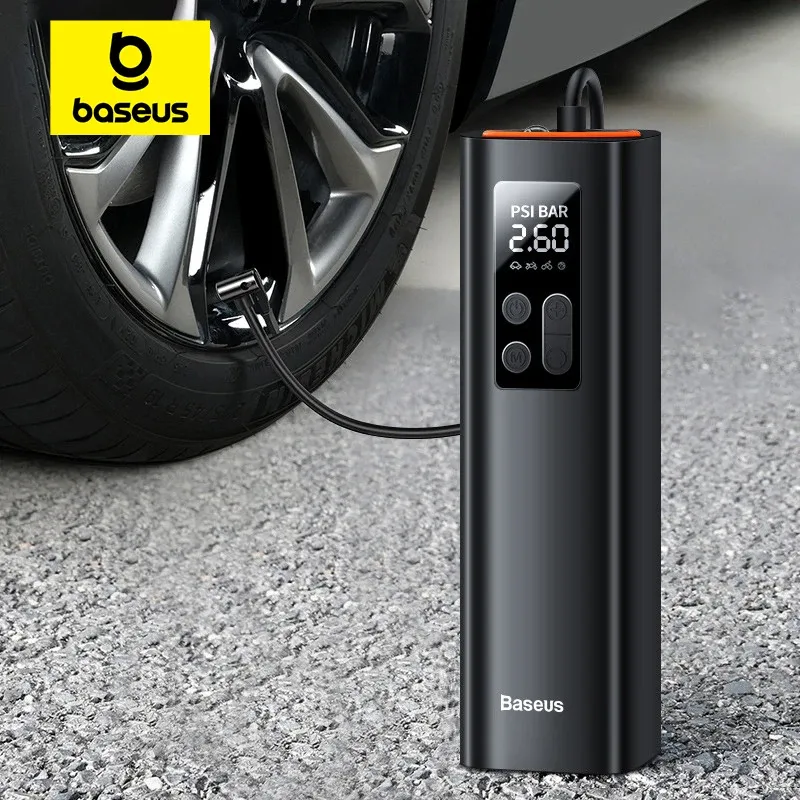 Baseus Mini Compresseur d'Air Portable 12V 150 PSI pour Voiture, Gonfleur de Pneus Numérique Intelligent pour Voiture, Vélo et Bateau