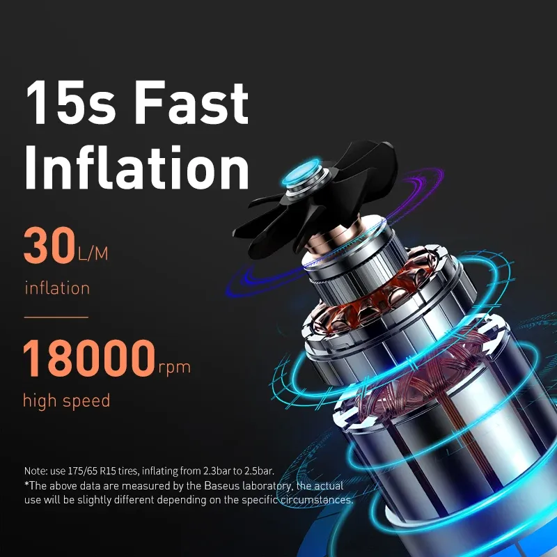 Baseus Mini Compresseur d'Air Portable 12V 150 PSI pour Voiture, Gonfleur de Pneus Numérique Intelligent pour Voiture, Vélo et Bateau 2