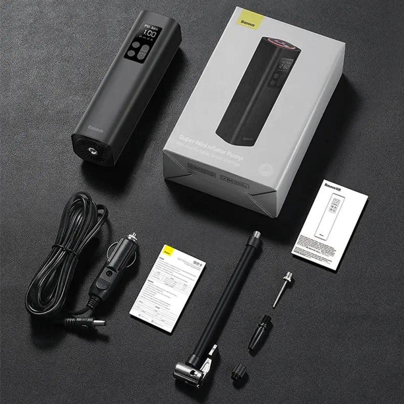 Baseus Mini Compresseur d'Air Portable 12V 150 PSI pour Voiture, Gonfleur de Pneus Numérique Intelligent pour Voiture, Vélo et Bateau 7