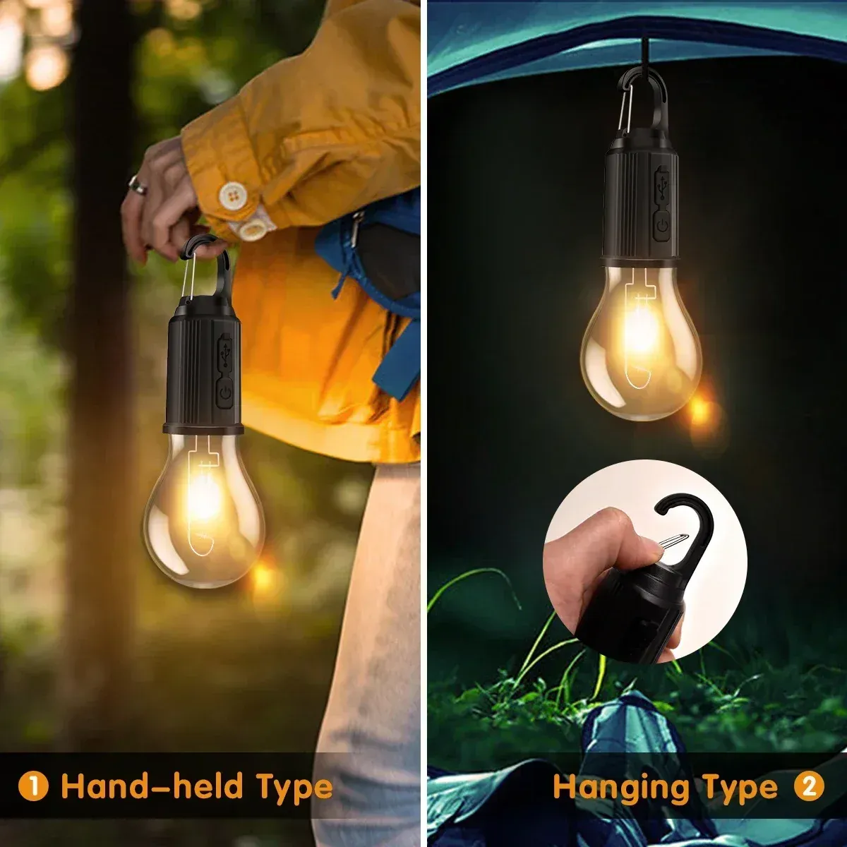 Lanterne LED rechargeable par USB pour camping et pêche, éclairage d'urgence haute luminosité 3