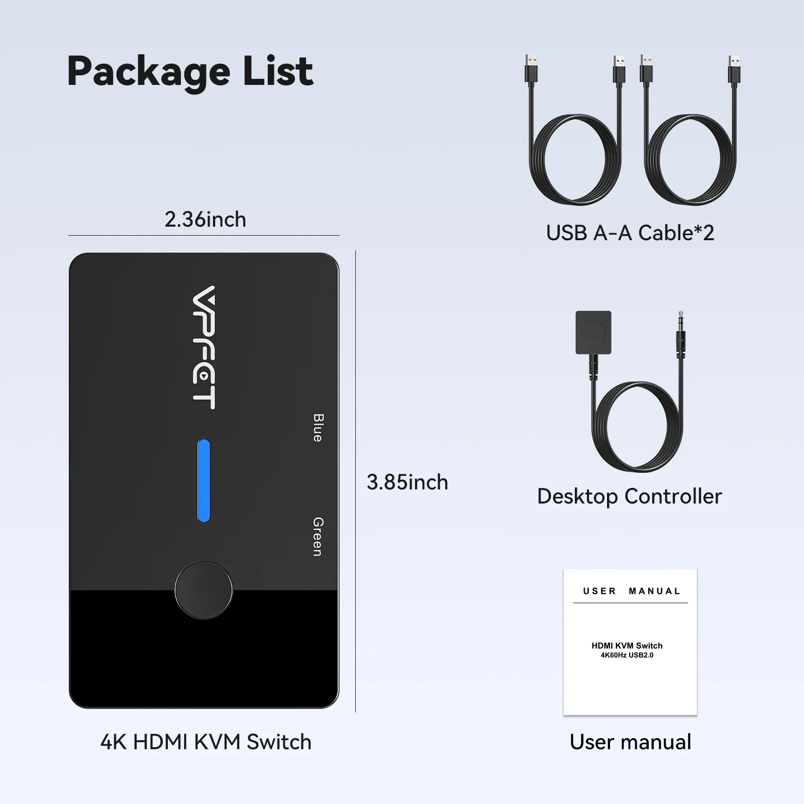 Commutateur KVM HDMI 4K 60 Hz, 1 écran, 2 ordinateurs, partage clavier et souris, hub USB, compatible Windows, Mac et Linux, sans alimentation externe 6