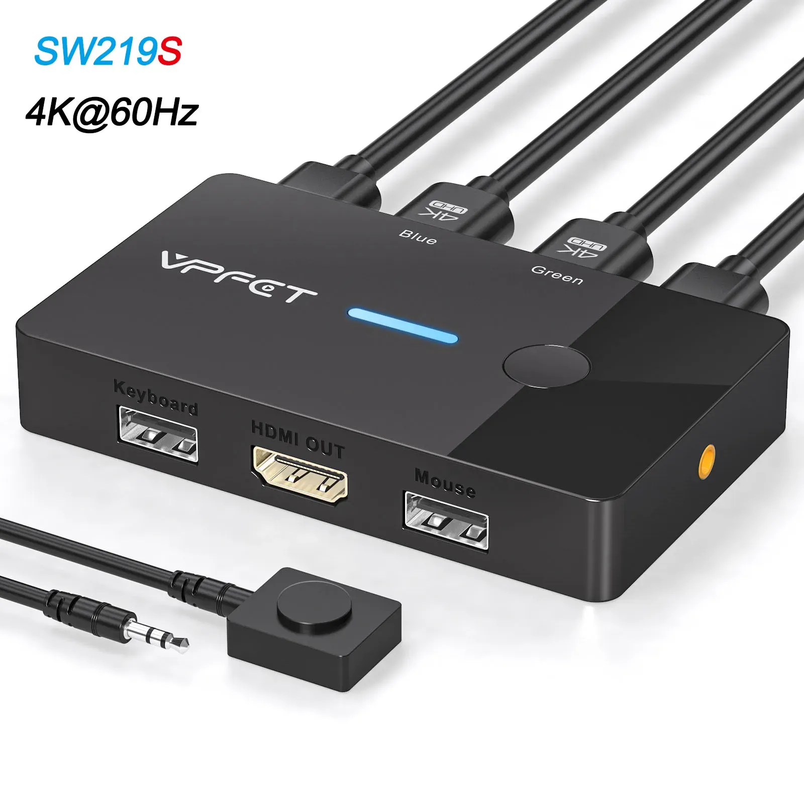 Commutateur KVM HDMI 4K 60 Hz, 1 écran, 2 ordinateurs, partage clavier et souris, hub USB, compatible Windows, Mac et Linux, sans alimentation externe 8
