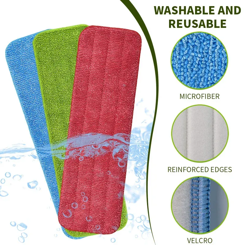 Balai serpillière à spray avec tête de rechange réutilisable en microfibre lavable pour sols de cuisine, couloir et école 4