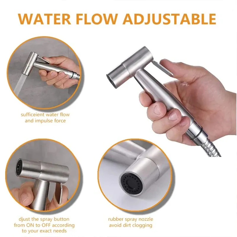 Robinet de bidet noir avec pulvérisateur à main en acier inoxydable, ensemble de bidet autonettoyant pour salle de bains 3