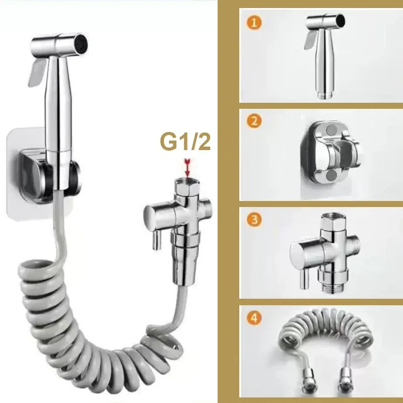 Robinet de bidet noir avec pulvérisateur à main en acier inoxydable, ensemble de bidet autonettoyant pour salle de bains 14