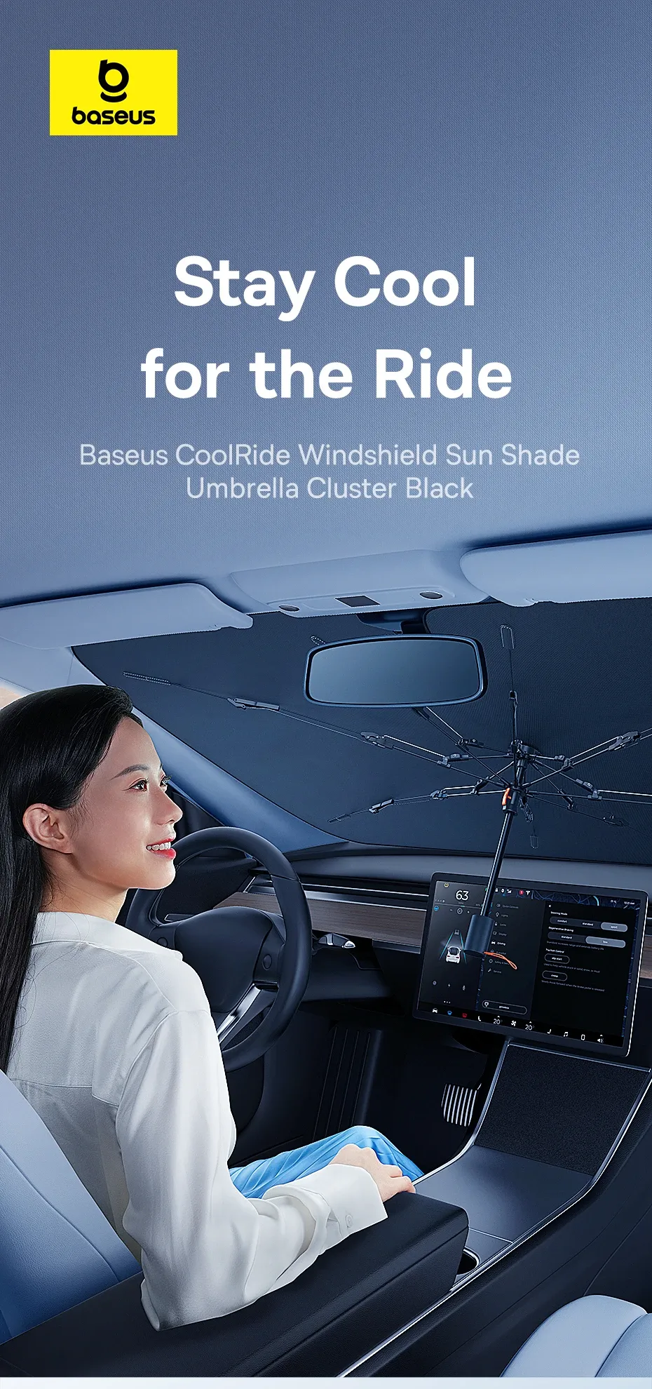 Pare-soleil Baseus CoolRide installé sur un pare-brise