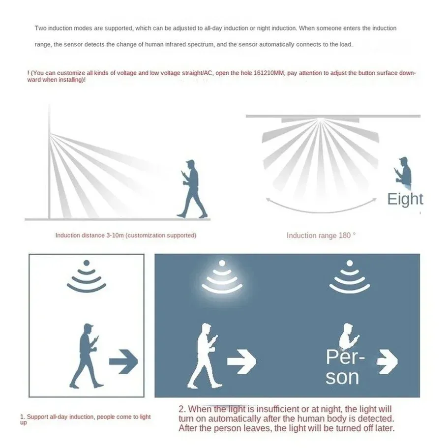 Détecteur de mouvement PIR à éclairage LED et infrarouge automatique pour extérieur, AC 110 V / 220 V, 12 V, 24 V 3