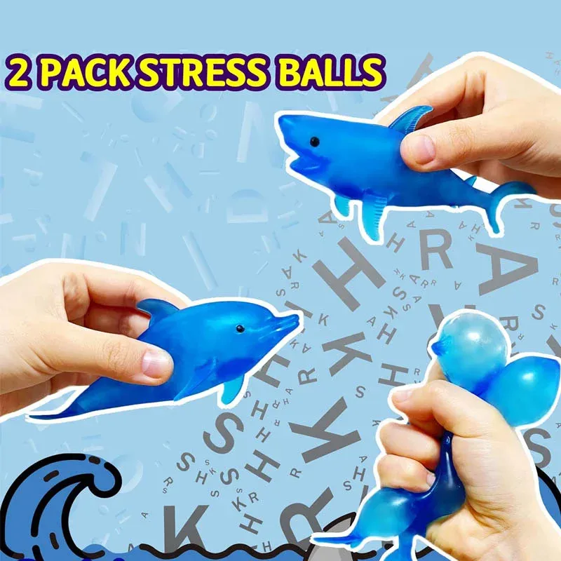 Balle anti-stress requin Squishy, balle à presser en forme de dauphin, extensible, animal marin, jouet squishy à presser pour enfants et adultes 2