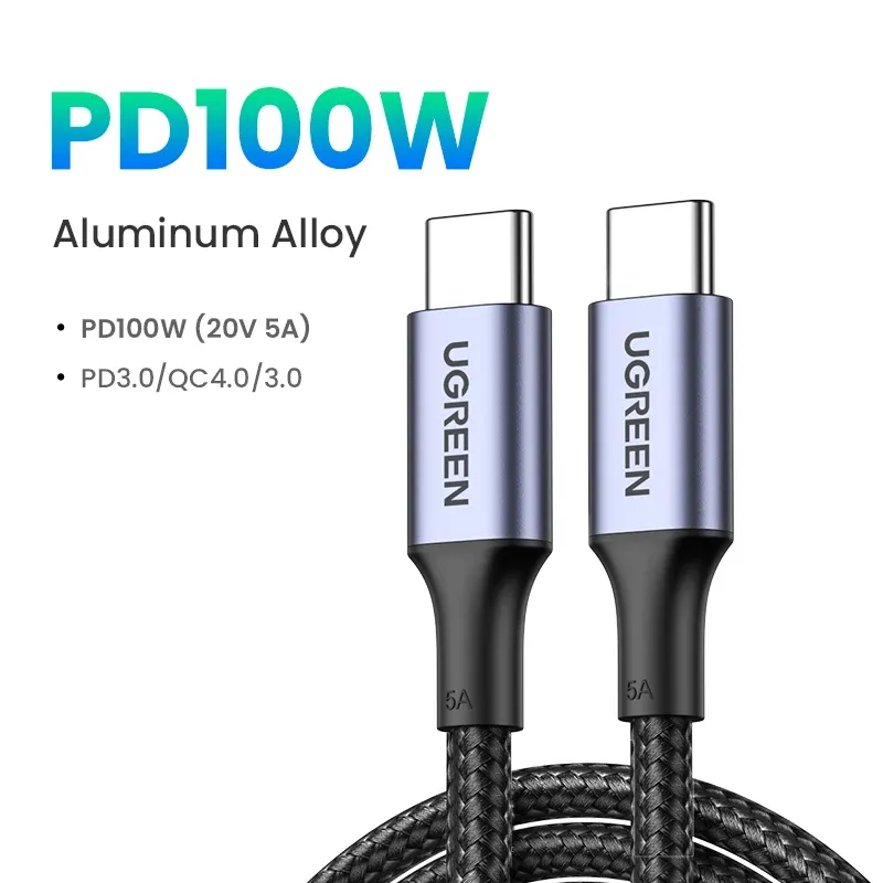 Câble USB Type-C vers USB-C 100 W UGREEN, charge rapide 5 A avec puce e-marker, compatible iPhone 17, iPhone 16, MacBook, iPad, Samsung et Poco 12