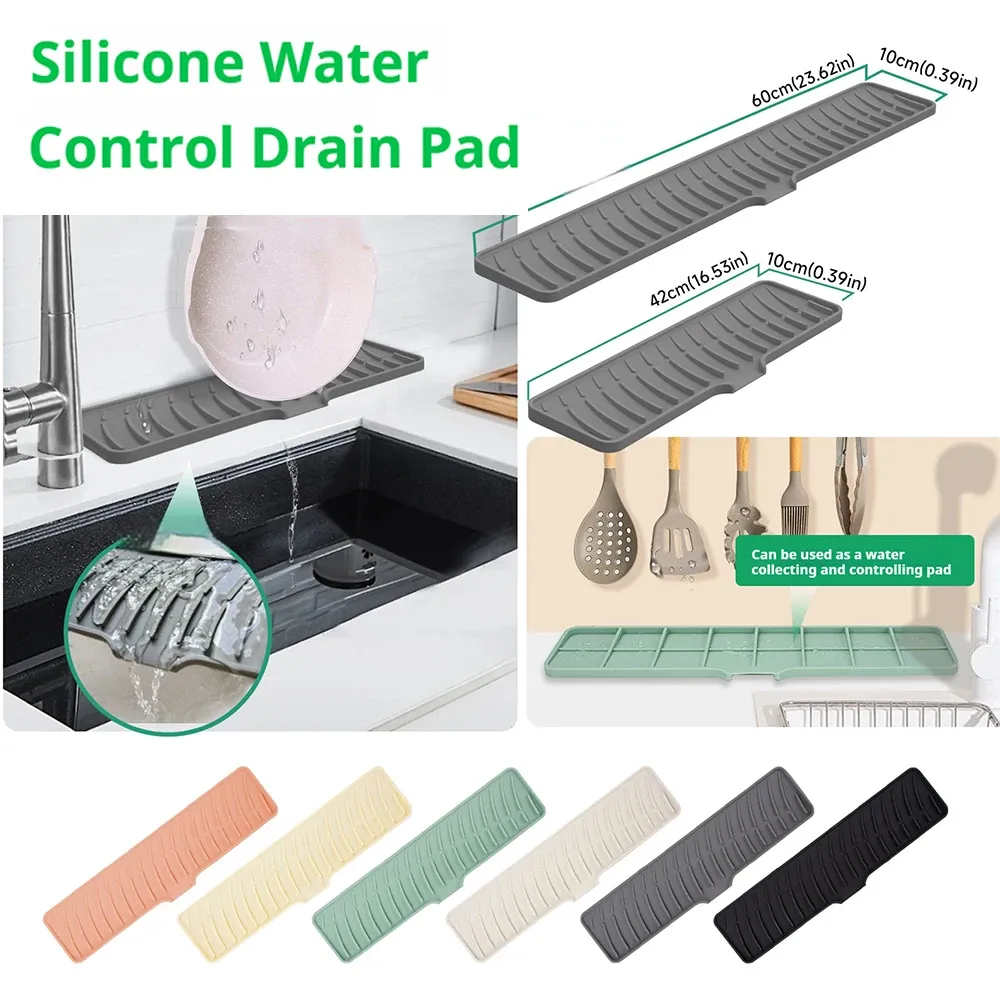 Tapis de séchage en silicone antidérapant à drainage incliné pour évier et robinet - Image 1